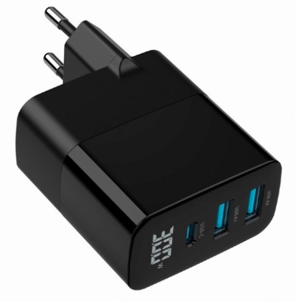 TA-UC-PDQC30LCD-BK-02 Gembird GaN USB brzi punjac, 30W 3-port (2xUSB-A+ USB-C), LCD, black - Slika 2