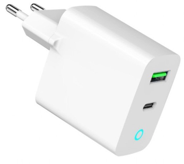 TA-UC-PDQC20L-W-01 Gembird punjac 20W, 2-port (USB-A+USB-C) LED, white - Slika 2