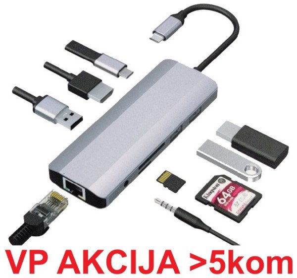 A-CM-COMBO9-06 ** Gembird USB-C 9-in-1 multi-port RJ45+USB3.0+SD+USB-C+HDMI+USB2.0+3,5mm (1359) - Slika 3