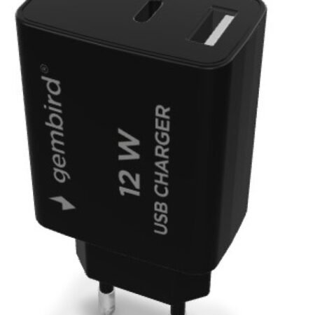 TA-UC-2AC12-01-BK Gembird USB punjac, 2-port USB-A+ USB-C, 2.4 A, Black