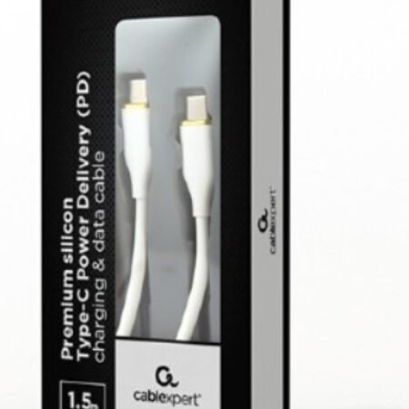 CC-USB2S-CMCM-1.5M-W Gembird 60W Premium silicon Type-C PD charging & data cable, 1.5m, White