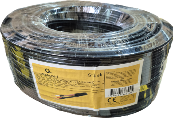 KABL-COAX-RG59+2x0.75 BC/PVC/100M CCTV Bakarni Koaksialni kabl sa napojnim kablom2x0,75mm black 100m - Slika 3