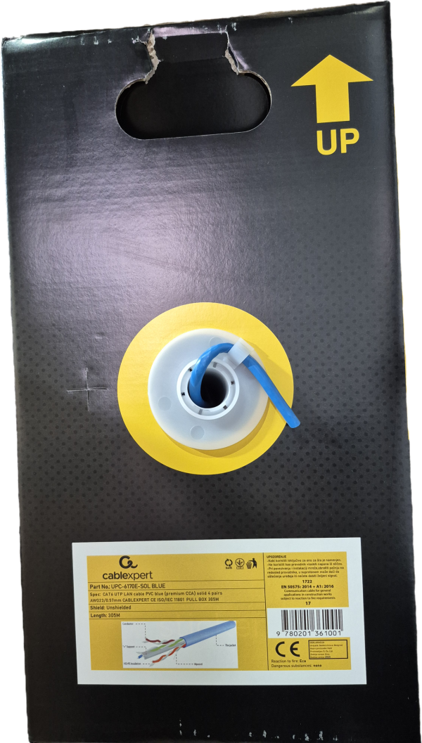 UPC-6170E-SOL BLUE Gembird, UTP cat.6 Indoor solid 23AWG, 0.57mm PREMIUM CCA kotur pun presek 305m - Slika 3