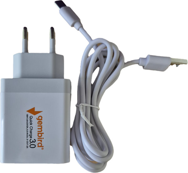NPA-AC36 ** Gembird QC3.0 brzi punjac +Type C USB kabl,18W 3.6-6.5V/3A, 6.5V-9V/2A, 9V-12V/1.5A(351) - Slika 3