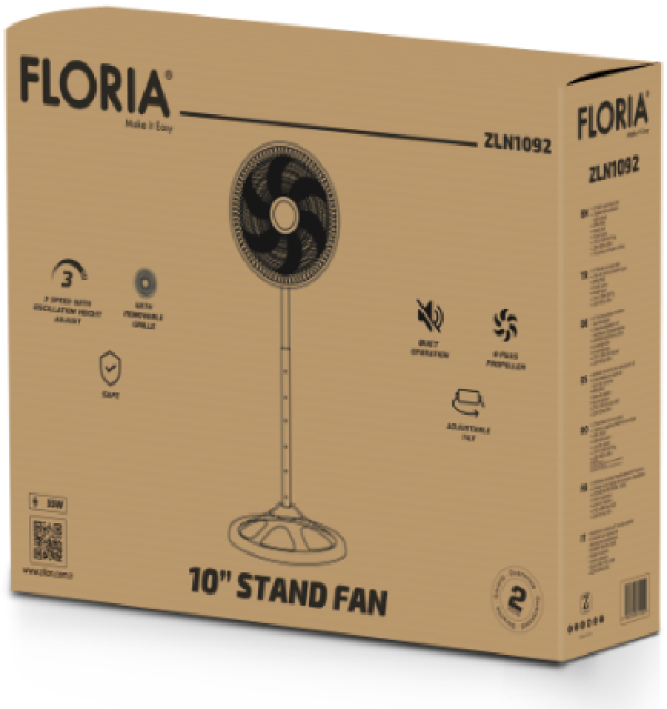 Zilan ZLN1092 * Ventilator sa postoljem, precnik 25.5 cm, 55W, 3 brzine, Crna (1449) - Slika 2