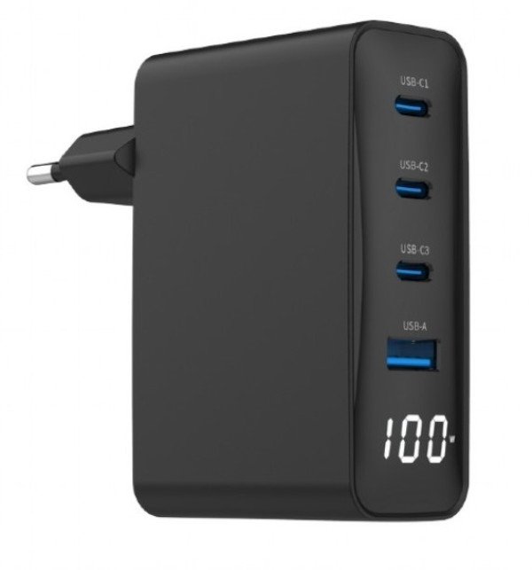 TA-UC-PDQC100LCD-01-BK Gembird 4-port 100W GaN USB fast charger, LCD, black - Slika 2