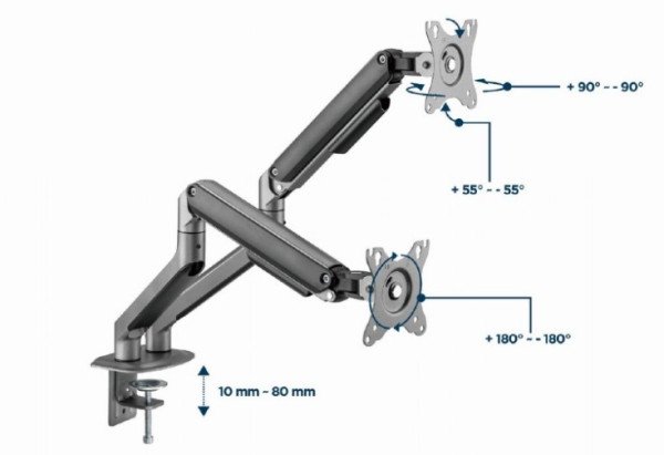 MA-DA2-05 Gembird Podesivi dupli stoni drzac za monitor, tilt, 17-32 max.9kg FO - Slika 2