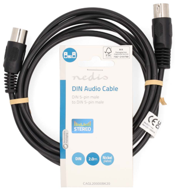 CAGL20000BK20 DIN Audio Kabl, DIN 5-Pin Muski, DIN 5-Pin Muski, Niklovan, 2.00 m, Okrugli, PVC, Crni - Slika 3