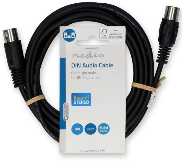 CAGL20000BK30 DIN Audio Kabl, DIN 5-Pin Muski, DIN 5-Pin Muski, Niklovan, 3.00 m, Okrugli, PVC, Crni - Slika 3