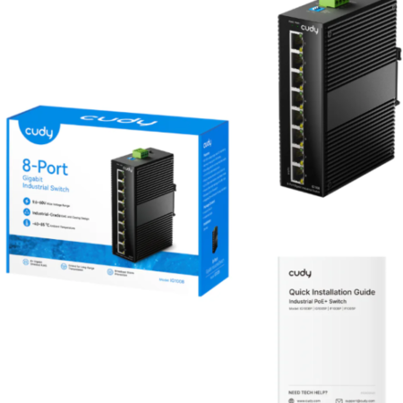 Cudy IG1008 8-Port Gigabit Industrial Switch, 8× GbE, Shielded, Dual-Power Redundancy, IP40