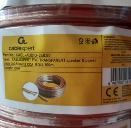 KABL-AUDIO-2X0.50/TP Kabl za zvucnike, mikrofon, napajanje, 2x0.5mm Transparentni 100m