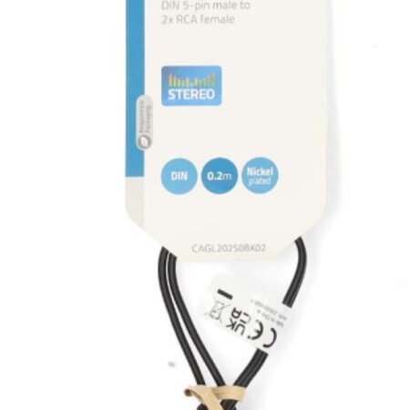 CAGL20250BK02 DIN audio kabl 5-pinski muški, 2xRCA ženski, Niklovani, 0,20m, PVC
