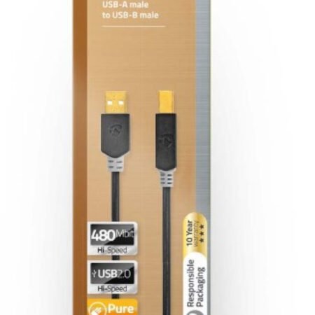 CCBW60100AT20 USB kabl 2.0 USB-A muški na USB-B muški, za stampac 480 Mbps, Pozlaceni, 2m, Okrugli