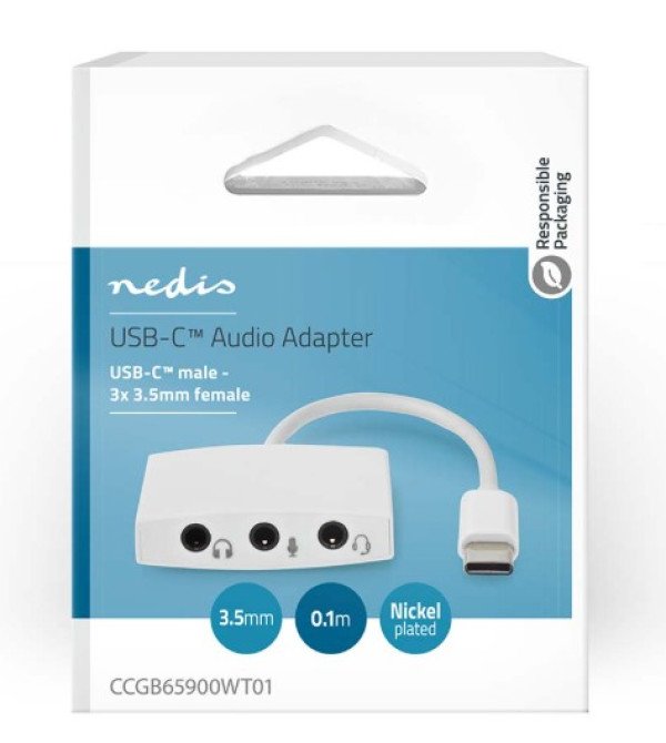 CCGB65900WT01 USB-C adapter 2.0 na 3,5mm ženski, 0,1m, Okrugli, Niklovani, ABS/PVC