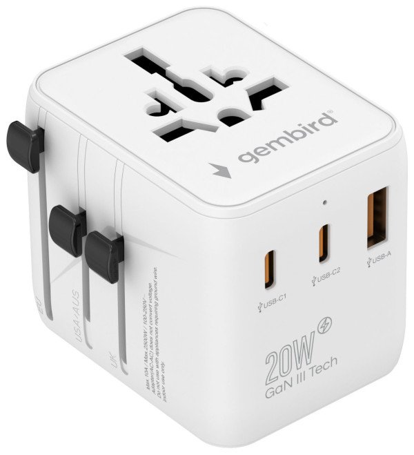 Travel adapter TPA-1A2C20-01-W Gembird Univerzalni 20W - Slika 4