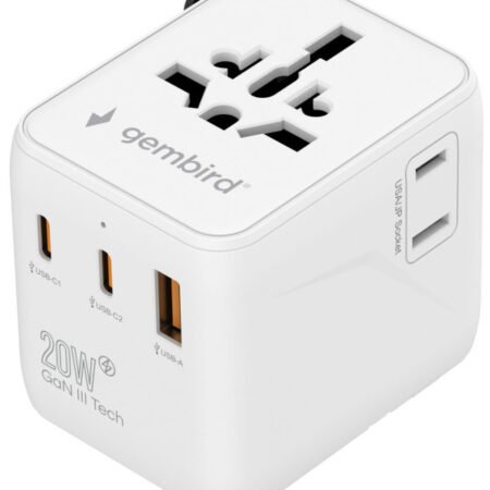 Travel adapter TPA-1A2C20-01-W Gembird Univerzalni 20W