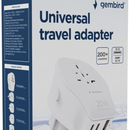 Travel adapter TPA-1A2C20-02-W Gembird Univerzalni 20W