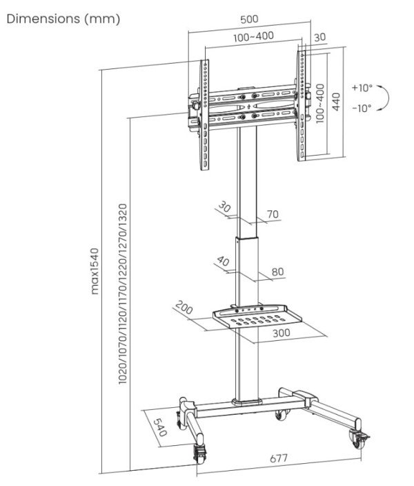 TVS-55T-01 Gembird Podni stalak za TV sa toèkovima (nagib), 32-55inca, 35KG - Slika 4