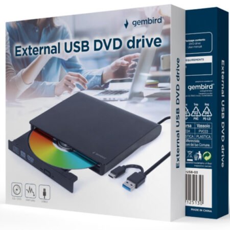 DVD-USB-031 Gembird eksterni USB 3.1 CD/DVD drive Citac-rezac, USB + USB-C, black