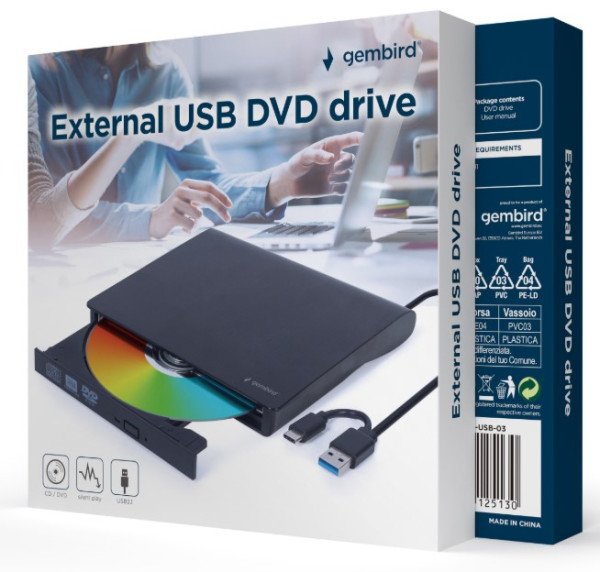 DVD-USB-031 Gembird eksterni USB 3.1 CD/DVD drive Citac-rezac, USB + USB-C, black - Slika 2