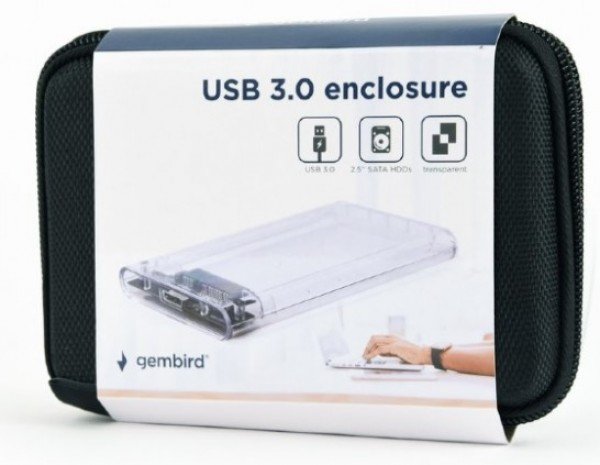 EE2-U3S9-6 Gembird USB 3.0 Externo kuciste za 2.5 SATA hard diskove 9,5mm transparentni + futrola - Slika 2