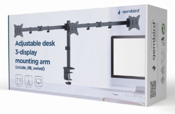 MA-D3-01 Gembird Podesivi stoni drzac za monitor sa tri ruke,tilt,rotacija, okretanje, 17-27 max.7kg