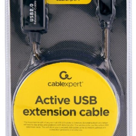 UAE-01-10M Gembird USB 2.0 active extension cable, black color, bulk package, 10m