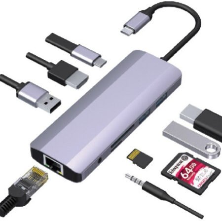 A-CM-COMBO9-06 ** Gembird USB-C 9-in-1 multi-port RJ45+USB3.0+SD+USB-C+HDMI+USB2.0+3,5mm (1359)