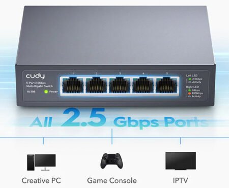 Cudy HS105 5-Port 2.5G Unmanaged Metal Switch za NAS zahteve koji zahtevaju intenzivnu propusnost