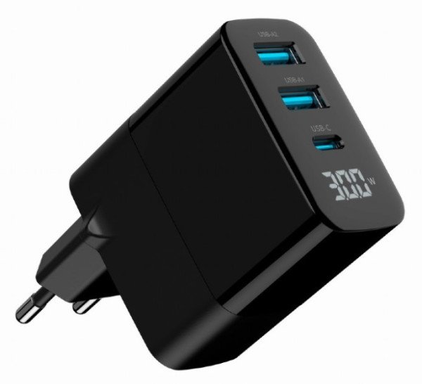 TA-UC-PDQC30LCD-BK-02 Gembird GaN USB brzi punjac, 30W 3-port (2xUSB-A+ USB-C), LCD, black