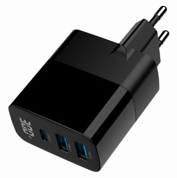 TA-UC-PDQC30LCD-BK-02 Gembird GaN USB brzi punjac, 30W 3-port (2xUSB-A+ USB-C), LCD, black - Slika 4