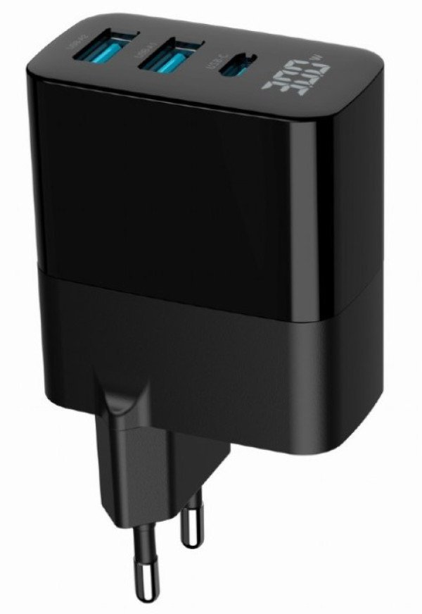 TA-UC-PDQC30LCD-BK-02 Gembird GaN USB brzi punjac, 30W 3-port (2xUSB-A+ USB-C), LCD, black - Slika 3