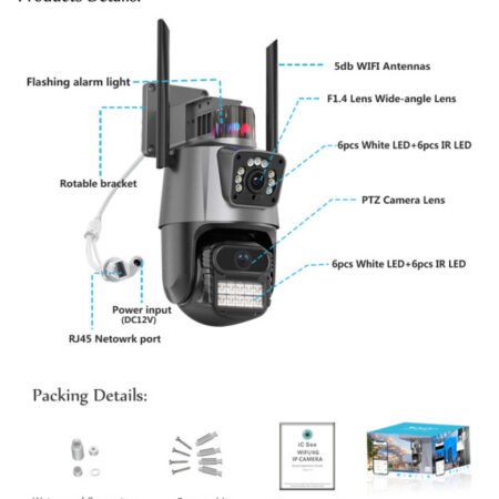 CAM-IP6MP-EP11-8X ZOOM GMB kamera 6 mpix microSD iCSee xmeye pro app Two-way voice PTZ ip66,2x3.6mm