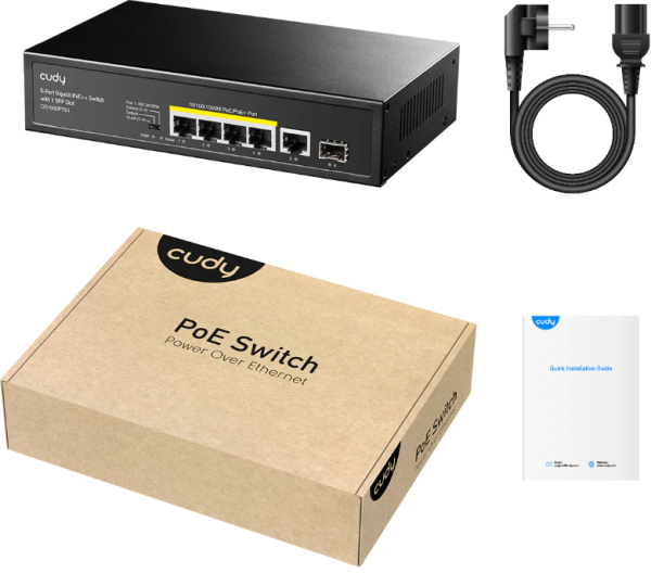 Cudy GS1005PTS1 5-Port 10/100/1000M Gigabit 4PoE+ 1RJ45 Switch with 1 SFP Slot - Slika 2