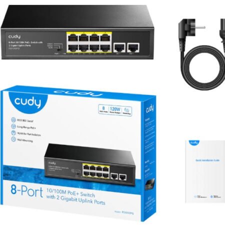 Cudy FS1010PG 8-Port 10/100M PoE+ Switch, 2Uplink 10/100/1000M, 120W, 250m, steel (Alt.PFS3010-8ET)