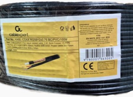 KABL-COAX-RG59+2x0.75 BC/PVC/100M CCTV Bakarni Koaksialni kabl sa napojnim kablom2x0,75mm black 100m