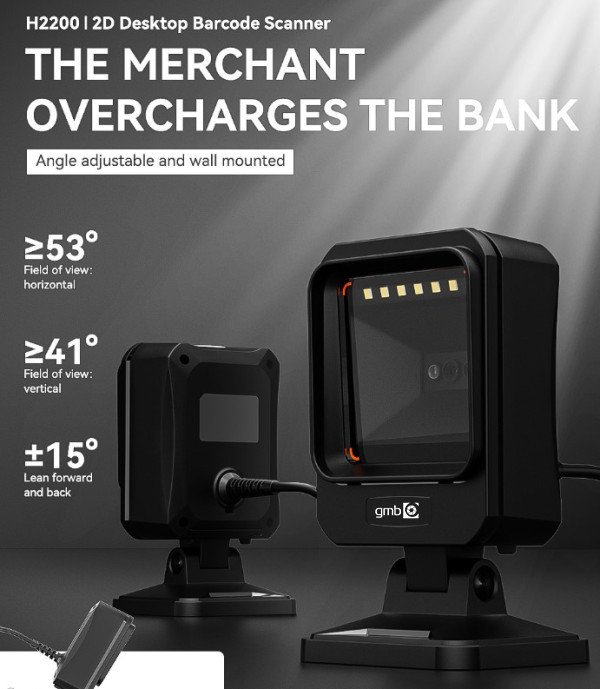 POS-BSH2200 GMB 2d CMOS Table barcode scanner, barkod skener, wired USB - Slika 3