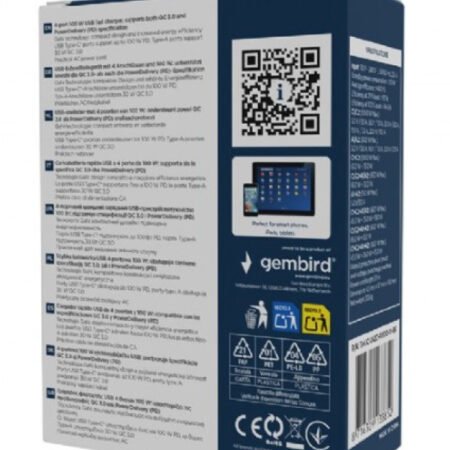 TA-UC-2A2C-PD100-01-BK Gembird 4-port 100W GaN USB PowerDelivery brzi punjacr, black