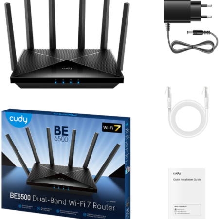 Cudy WR6500H BE6500 2.5G Wi-Fi 7 Router, Broadcom 2 GHz Quad-Core CPU, 6-Stream Dual-Band Wi-Fi 7