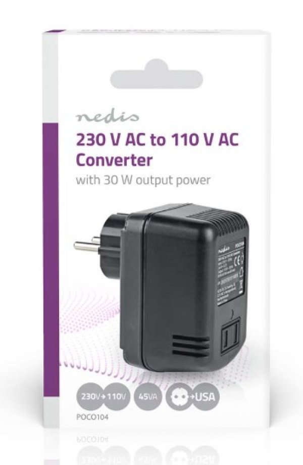 POCO104 Konvertor snage, 230V AC 50Hz, 30W, Euro, Black Omogucava upotrebu opreme iz SAD u Evropi