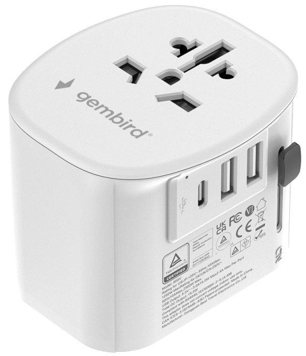 Travel adapter TPA-EU2A1C15-01-W Gembird Univerzalni, sa uzemljenjem 15W - Slika 3