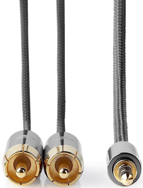 CATB22200GY50 Stereo audio kabl, 3,5 mm muški, 2x RCA muški, Pozlaceni, 5,00 m, Okrugli, Sivo-metal - Slika 3
