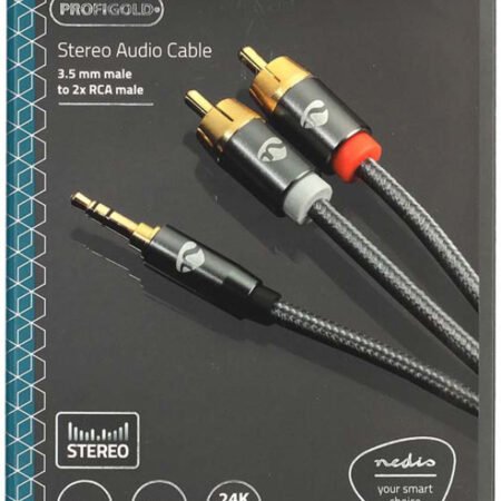 CATB22200GY50, Stereo audio kabl, 3,5 mm muški, 2x RCA muški, Pozlaceni, 5,00 m, Okrugli, Sivo-metal