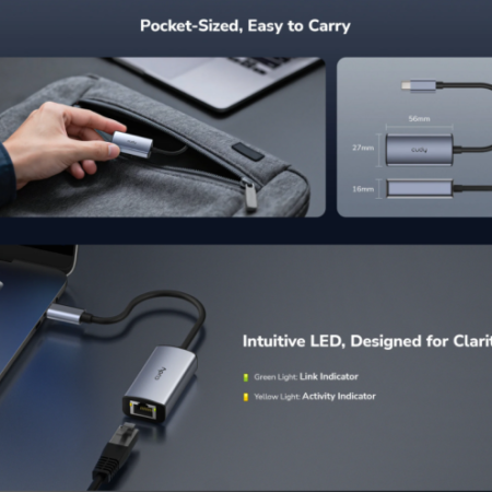 Cudy UE25C, USB-C adapter za Ethernet od 2.5 Gbps, 10/100/1000/2500 Mbps