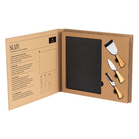 SLATE, set kamena ploča i pribor za sir sa drvenom drškom, 4/1, bež