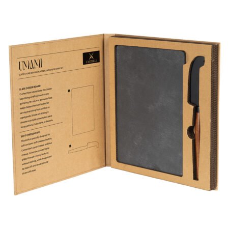 UMAMI, set kamena ploča i nož za sir sa drvenom drškom, 2/1, braon