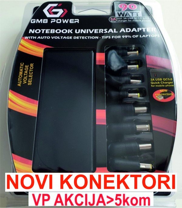 NPA-AC5D **Gembird univerzalni laptop punjac AC 90W + QC3.0 mob.brzi punjac 3A, auto voltage (1253) - Slika 3