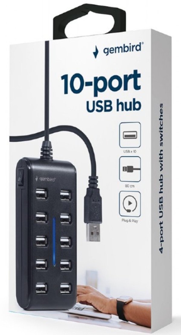 UHB-U2P10P-01 Gembird 10-port USB 2.0 HUB, black A - Slika 4