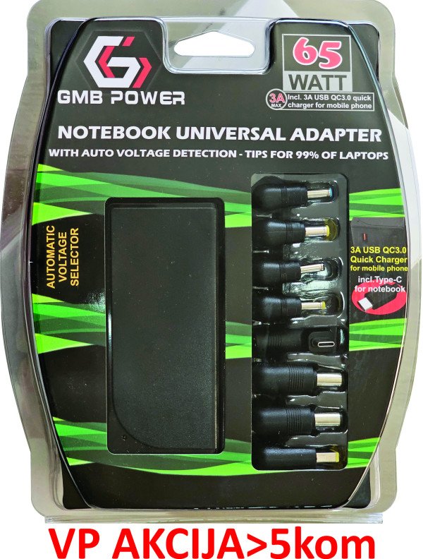 NPA-AC7D **Gembird univerzalni laptop punjac AC 65W sa Tip-C + QC3.0 mob. brzi punjac 3A, auto(1393) - Slika 4