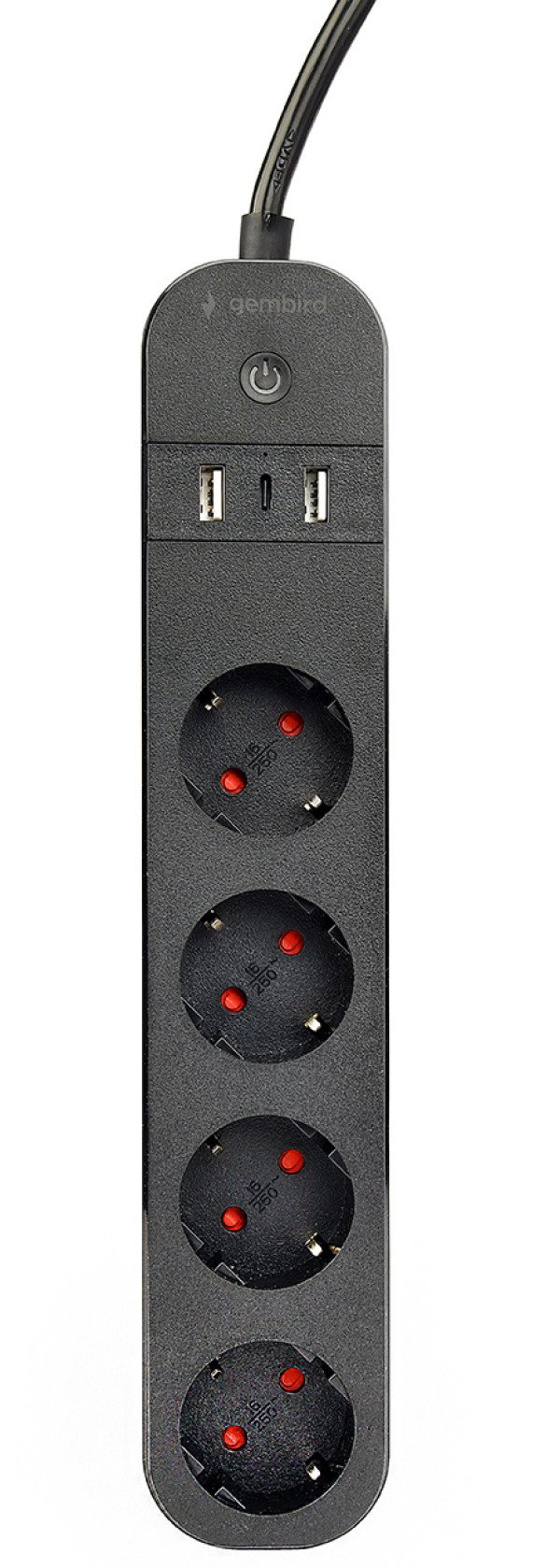 TSL-PS-S4U-01 Gembird pametni produzni kabl sa USB punjenjem, 4 uticnice, 1,5m crni - Slika 4